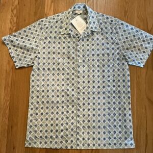 Anokhi‎ Block Print Shirt Mens S Cotton Floral Short Sleeve Button Up NWT
